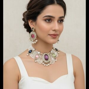 Elegant Multicolor Statement Necklace and Earring Set
